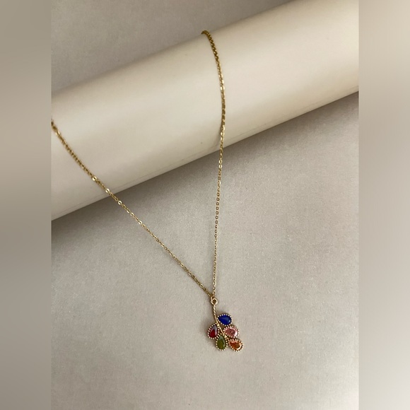 Colorful Cubic Zirconia Leaf Pendant Necklace- Trendy Stylish Gold Leaf Necklace - Picture 1 of 13